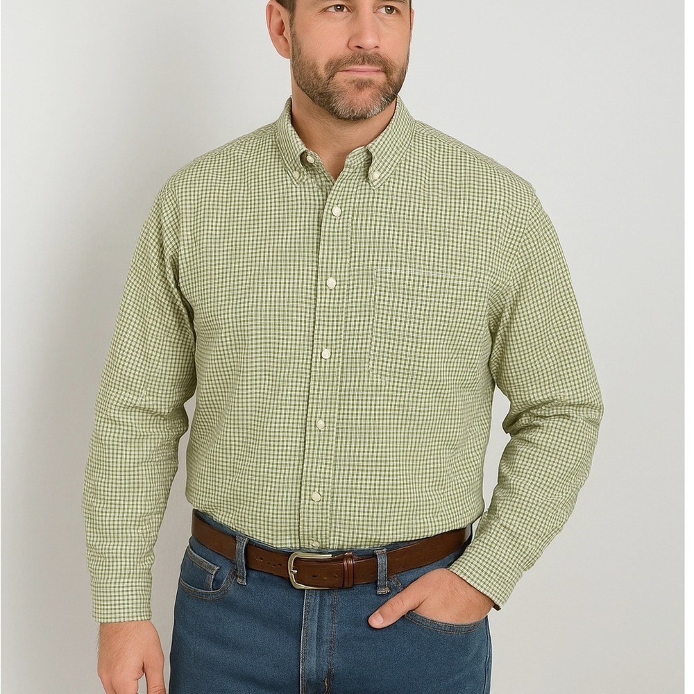 Duluth Trading Co. Mens Button-Up Shirt 2XL Green Plaid 100% Cotton Long Sleeve
